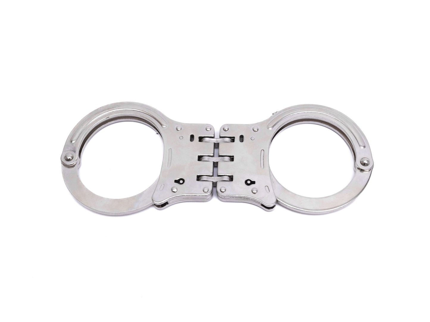 Hinged handcuffs, rigid design with two keys