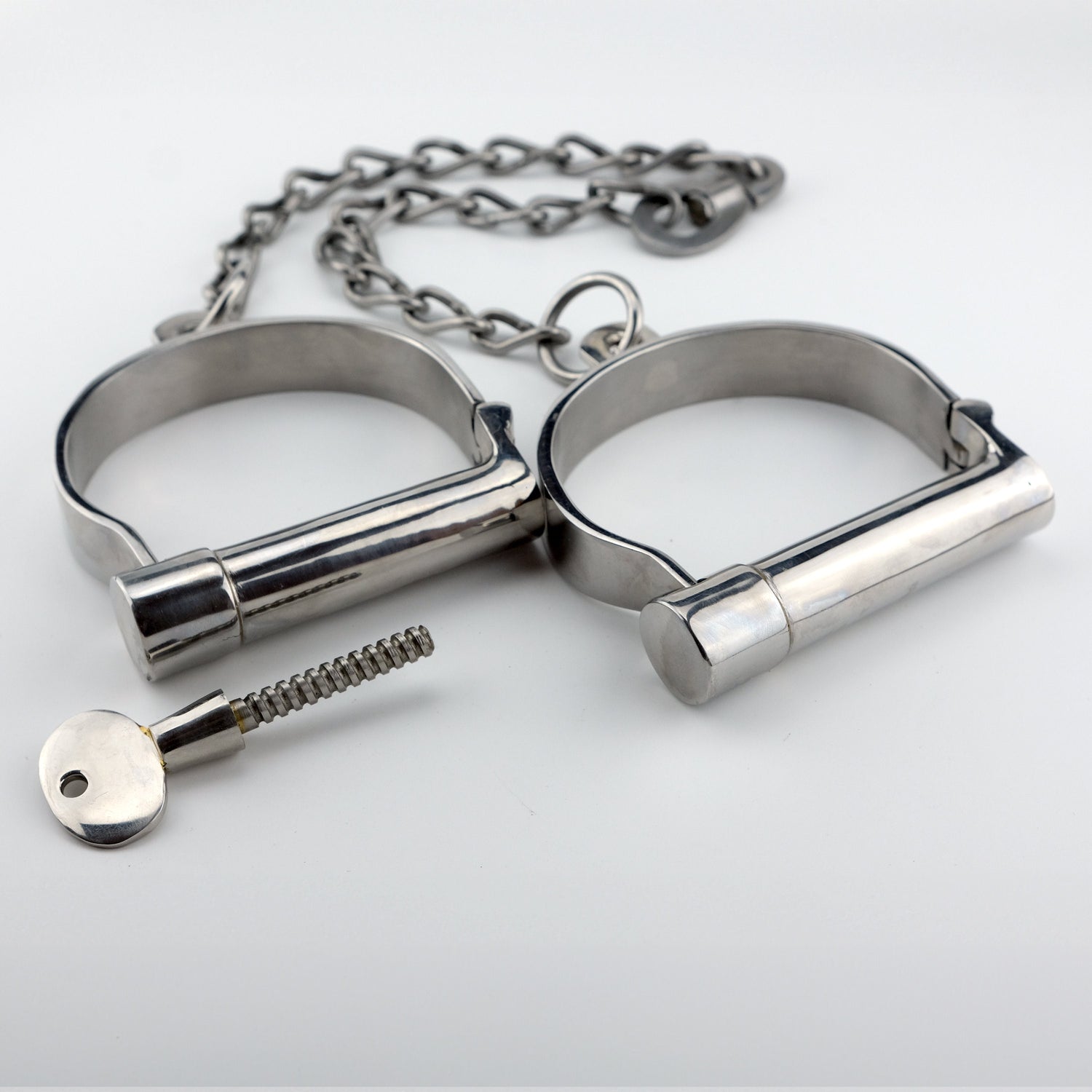 Heavy darby style stainless steel leg irons with chain