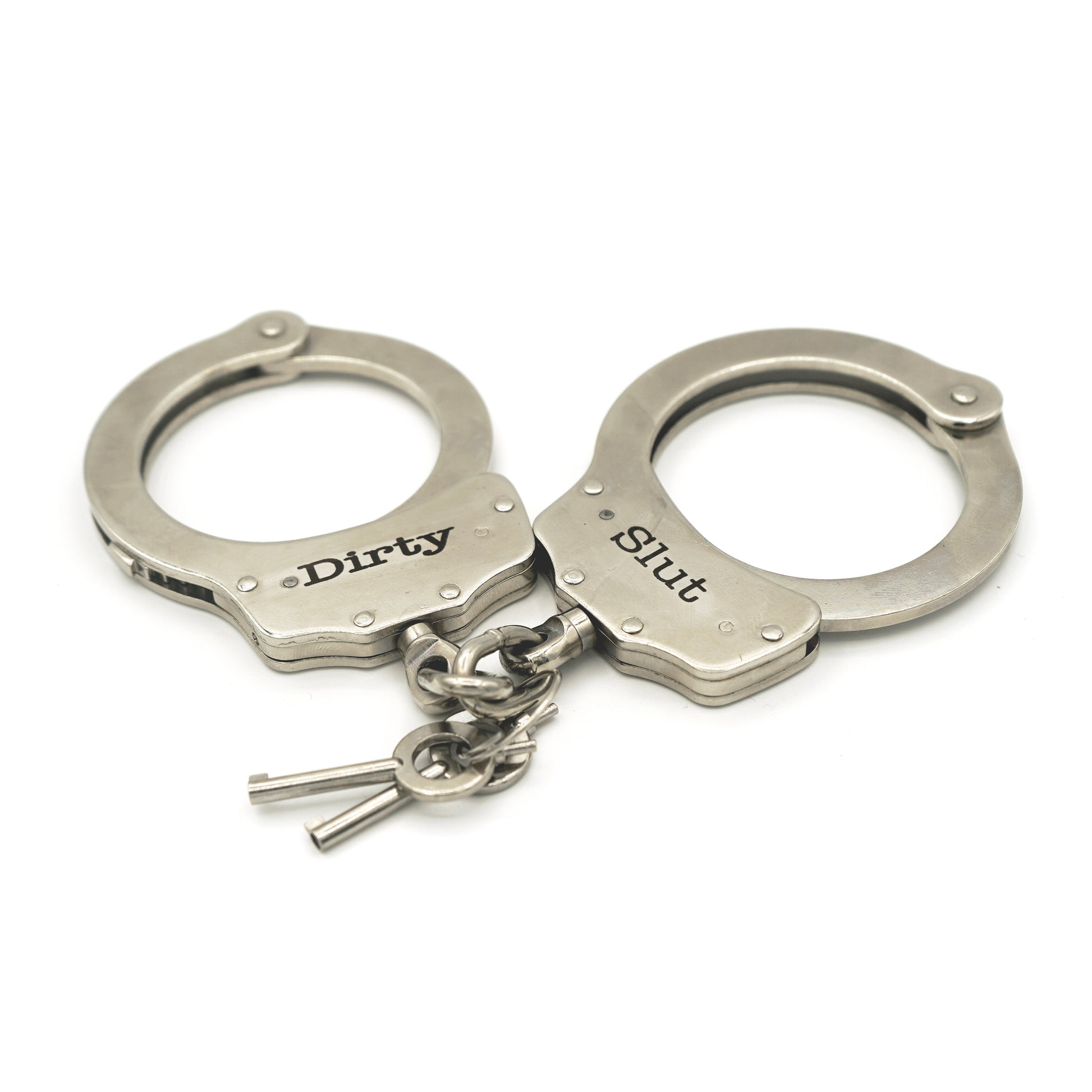 Dirty Slut engraved Police handcuffs with Chain