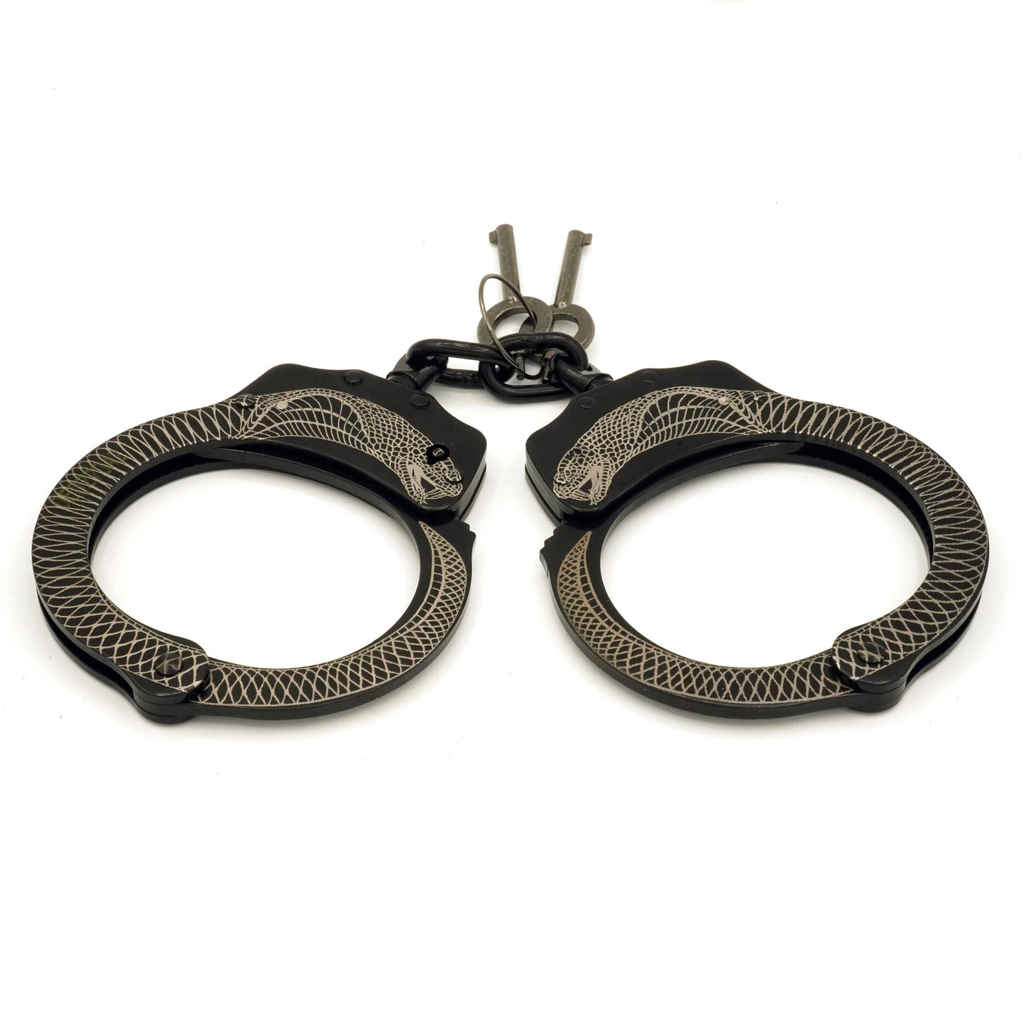 Ouroboros snake handcuffs, black handcuffs with quality engraving
